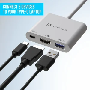 Portronics C- Multiport Adapter HDMI Connector (White)